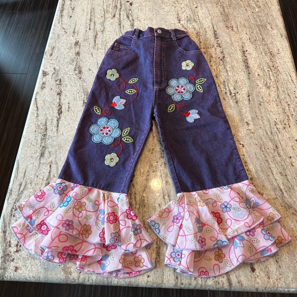 Girls floral print jeans size 4 bell bottoms